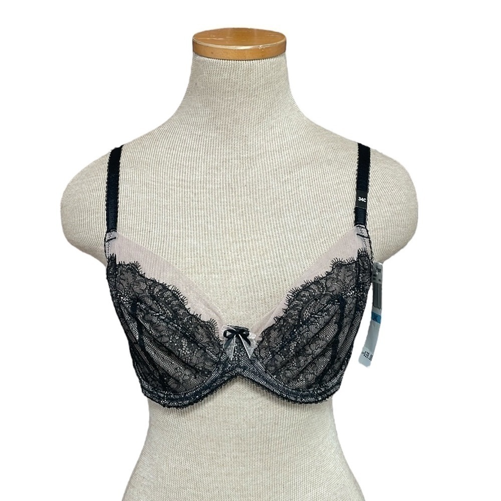 Paramour Amber Bra Women's 34C Black Pink NWT Lace Underwire